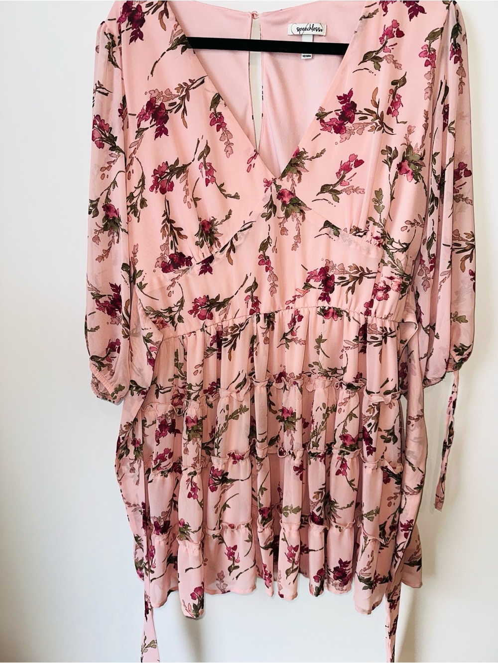Speechless Pink Floral V-Neck Tiered Dress